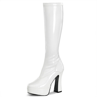 PleaserUSA Plateau-Kniestiefel Electra-2000Z Lack weiß