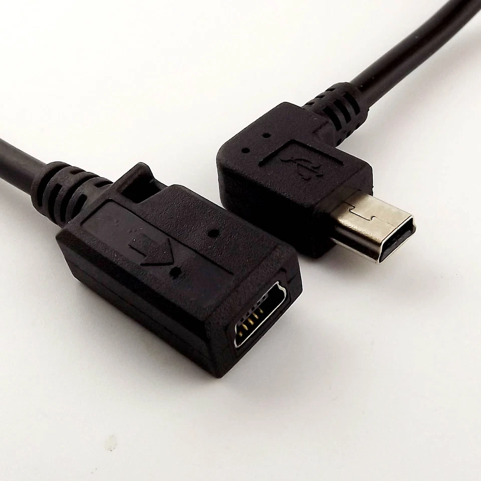 10x Mini USB 5Pin 90 Degree Left Angled Male to Female Extension Data Lead Cable - Image 2 of 4