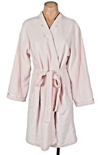 Miss Elaine Pink Rose Floral Embroidered Tie Front Terry Cloth Robe Sz M Pink