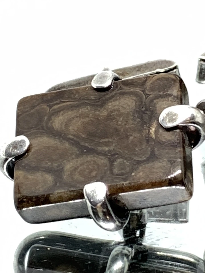 Vtg 1950s Modernist Sterling Silver Jasper Monzanite Calcite GEMSTONE Cufflinks - Image 3 of 4