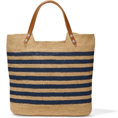NWT Brighton PALMIER RAFFIA Straw TOTE Wheat Blue MSRP
