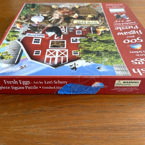 SunsOut FRESH EGGS 500 Pc Jigsaw Puzzle LORI SCHORY Farm Chickens Roosters Barn - Picture 6 of 7