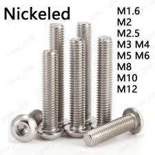 Nickeled 10.9 Steel Hex Socket Bolts Button Head Screws M1.6 M2 M3 M4 M5 M6-M12
