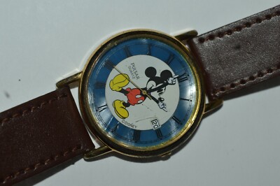 Pulsar Mickey Mouse Watch V532-9A00 Quartz 34mm Blue Pearl Dial Used Works Fine
