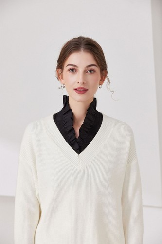 Womens Ruffled Fake Collar Dickey Collar Casual Stand Collar Half Shirt - Picture 14 of 26