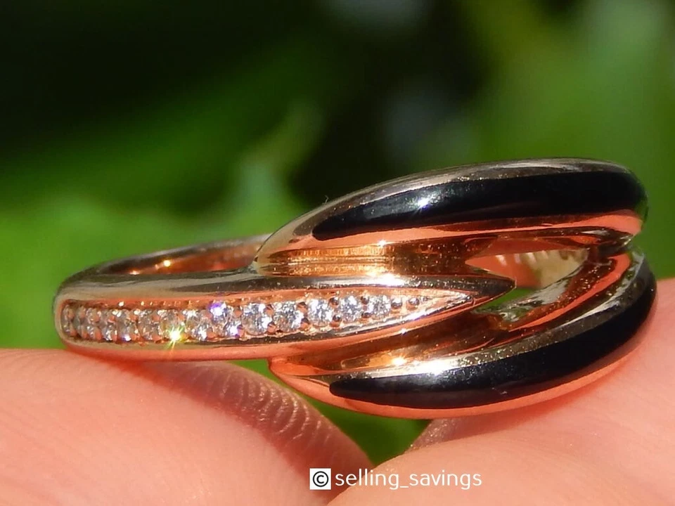 ANILLO CON INCRUSTACIONES DE DIAMANTES Y ÓNIX KABANA ORO ROSA 14K TALLA 7,75 - 6,2 GRAMOS Foto 4 de 4