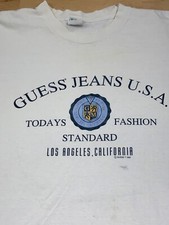Womens Vintage 90s Guess 3/4 Sleeve White Shirt Logo Made in USA #5248