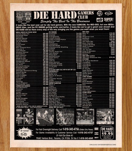 Die Hard Gamers Club Catalog Neo Geo- Video Game Print Ads Poster Promo Art 1991