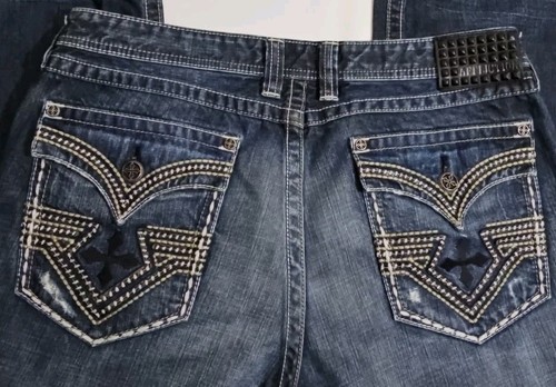 AFFLICTION Black Premium Blue Jeans Men's 38 GRANT Straight Leg BUCKLE Exclusive - Picture 6 of 10