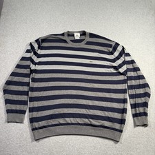 Lacoste Sweater Men's Gray Striped Cotton Cashmere Long Sleeve Size 7 Stretch