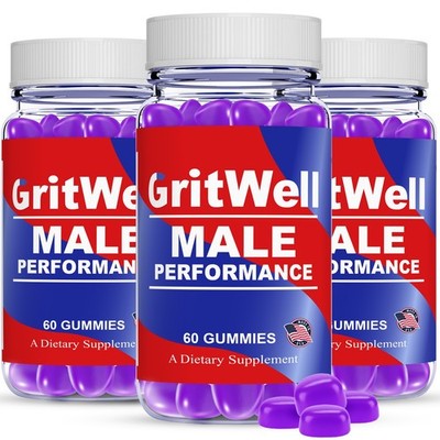 (3 Pack) GritWell Male Gummies, Grit Well Advanced Men Performance Support Gummy