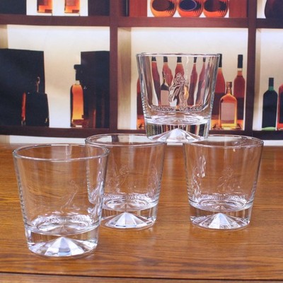 4 Embossed Johnnie Walker Whisky Prism Base Rocks, Old Fashion Cocktail Glasses