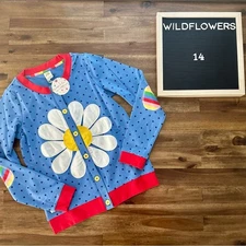 NWT Wildflowers Back To School Flower Power Cardigan 14 Blue Daisy Polka Dot