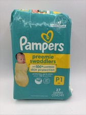 Pampers Preemie Swaddlers 27 Diapers P1 Up To 6 lbs Up To 100 Leakproof, NEW