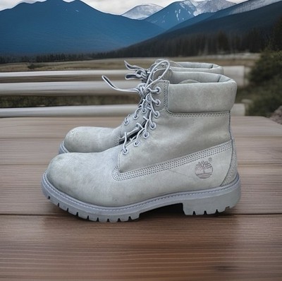 Timberland Premium 6'' Waterproof Boots Light Grey Nubuck Men Size 9