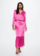 Mango Hot Pink Satin Shirt Midi Dress Size XS