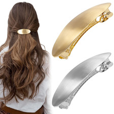 2Pcs 3Inch French Metal Oval Hair Barrettes for Women, Non-Slip Simple Large Hai