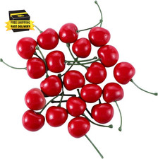 20Pcs Red Artificial Cherries, Fake Fruit Decor Simulation Cherry Model Lifelike