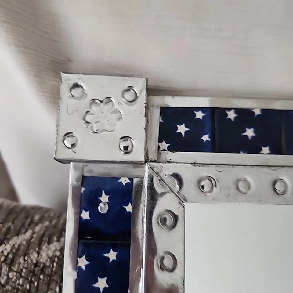 Decorative Metal and Ceramic Tile Frame Mirror - Mexico Punched Tin - Image 3 of 4