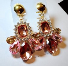 OHRCLIPS Clips Strass Modesteine aprikot rosa goldf groß Ohrringe ohne Ohrloch