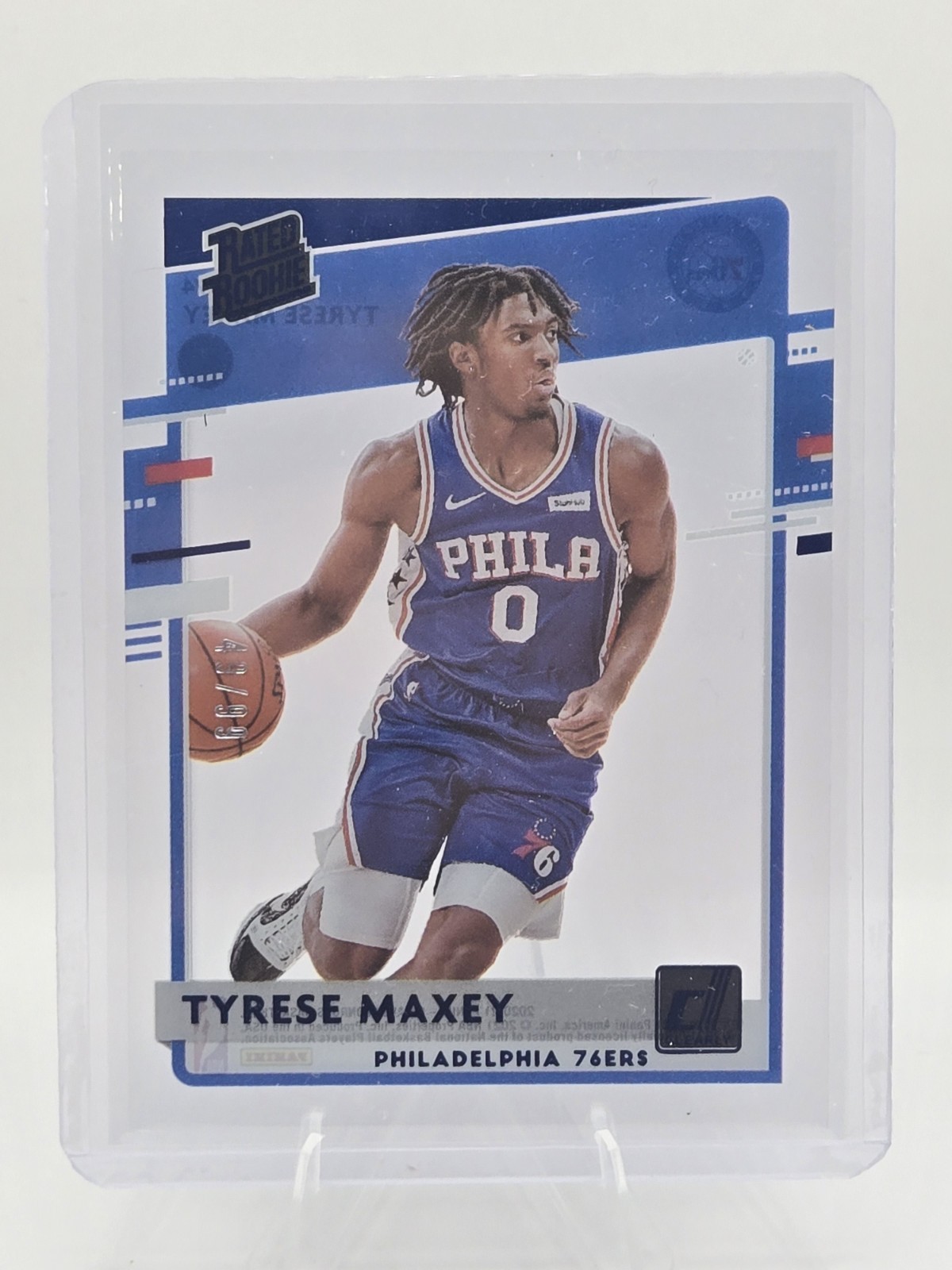 2020-21 Panini Clearly Donruss - Rated Rookie Tyrese Maxey #74 Blue /99 (RC)