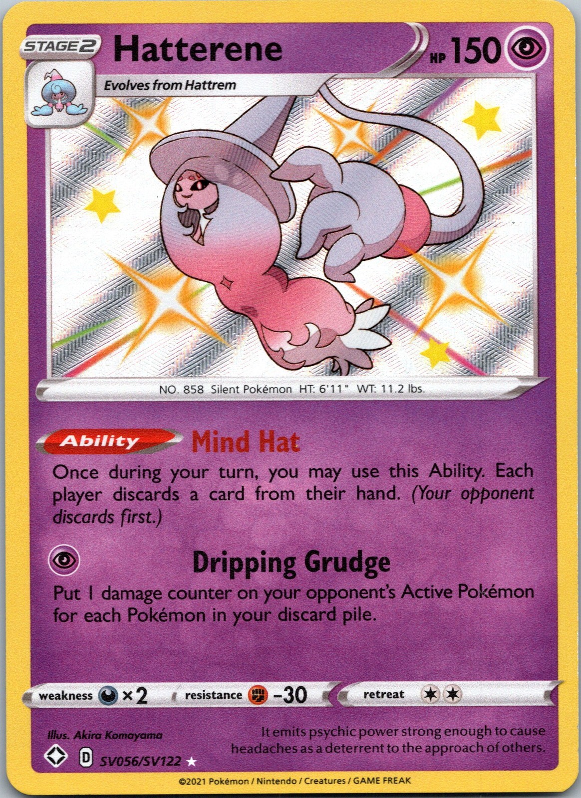 Pokemon Hatterene Shiny Holo Rare Shining Fates: Shiny Vault SV056/SV122 NM
