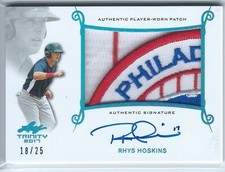 Rhys Hoskins Phillies 2017 Leaf Trinity Patch Autograph Platinum Spectrum #18/25