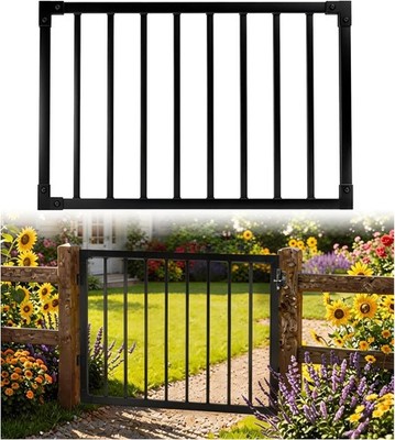32.5In H Aluminum Deck Gate   Heavy Duty Black Metal Outdoor Gate, Width Adjusta
