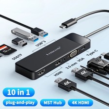 USB-C Hub 10Ports Docking Station USB Type C to Dual HDMI 4K 30Hz VGA USB 3.0