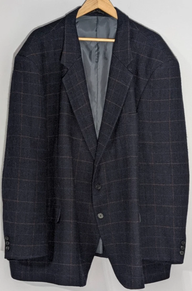 Vtg Natural Exchange Alexander Lloyd Blazer 60R Shetland Wool Windowpane Plaid - product detail image 1