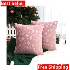 Soft Faux Fur Fuzzy Cute Decorative Throw Pillows Covers with Snowflake Glitt...