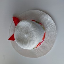 Girls Tea Hat White with Red Flowers Easter Bonnet Ribbon NEW With Tags 7-16