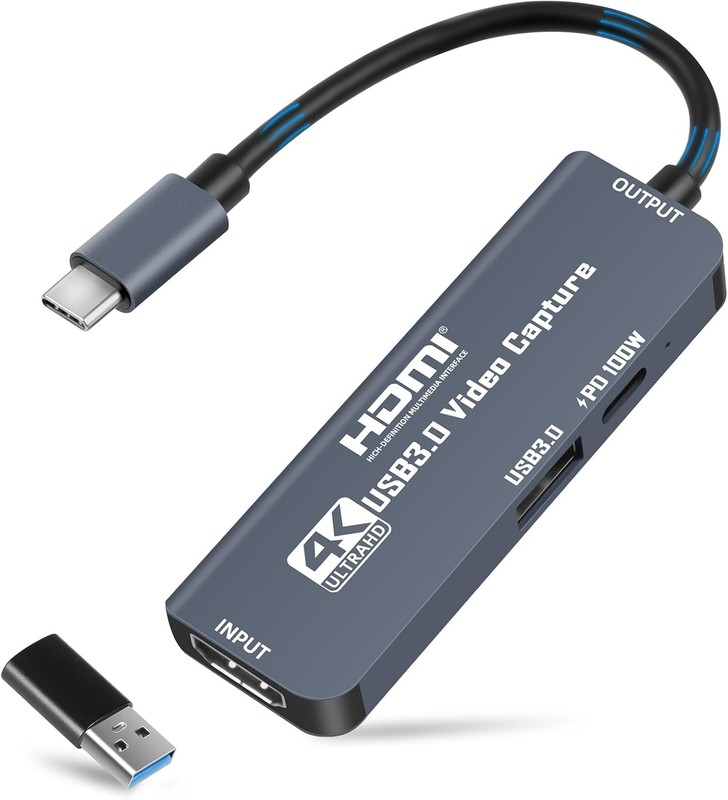Flintronic USB 3.0 Video Capture Card with 100W PD, HDMI to USB-C 4K 1080P 60FP