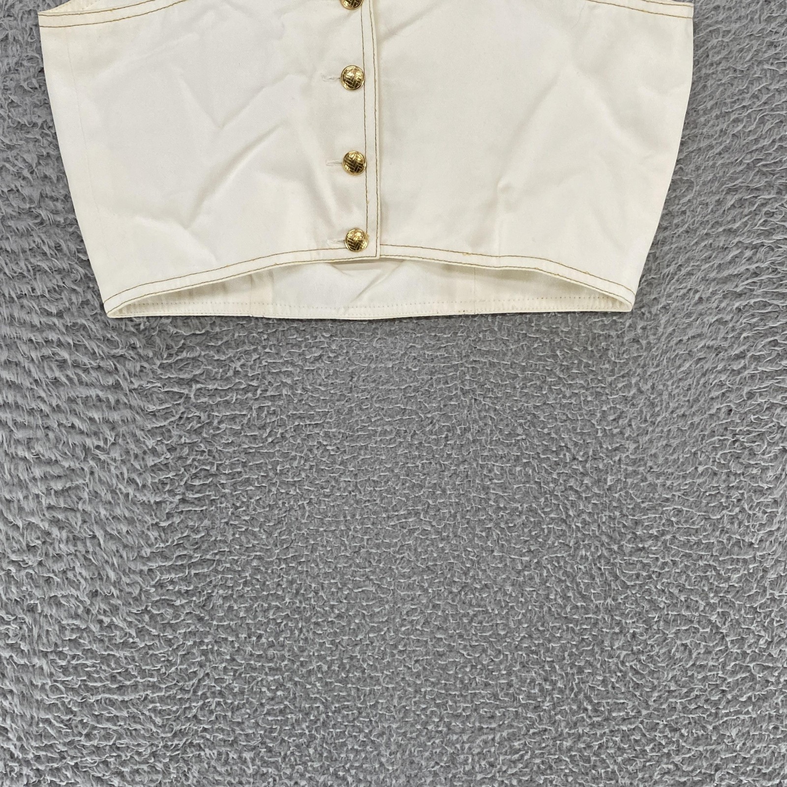 Vintage Cache Crop Top Womens 2 Gold Ring Strap Denim Bustier Corset Made in USA