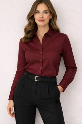 Ann Taylor Tailored Stretch Burgundy Cotton Button-Down. Size 4. NWT in Package.