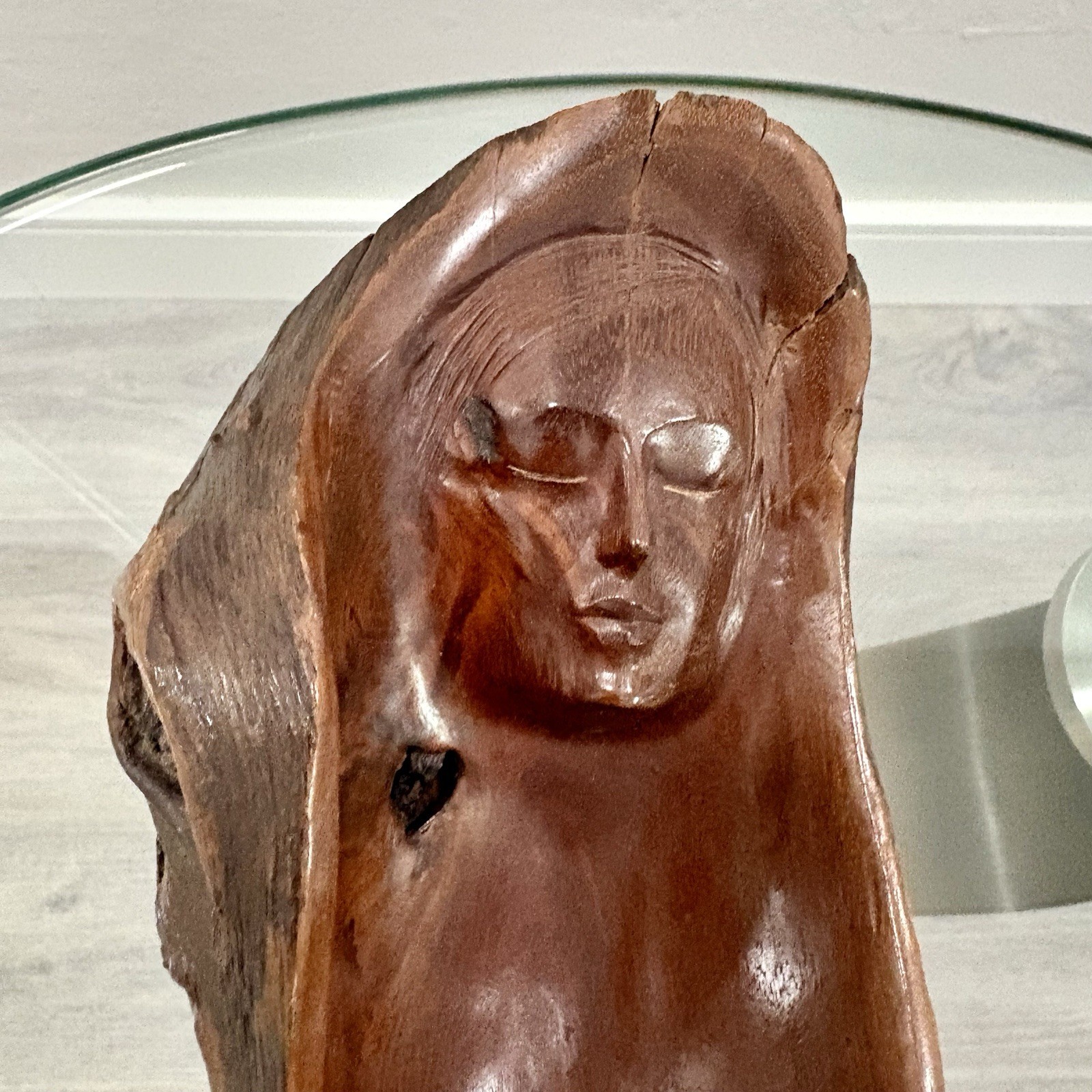 Vintage Signed Hand Carved Wood Bowl Catchall Face Art Live Edge Burl Sculpted
