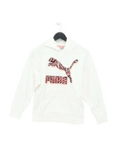 Puma Women's Hoodie XS White Graphic Cotton with Elastane Pullover New with tags