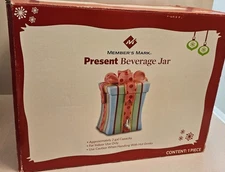 Member's Mark 2 Gal Red Polka Dot Ribbon Christmas Present Beverage Jar New