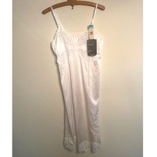 New Vintage VANITY FAIR Full Dress SLIP Nylon SHEER Chiffon Floral LACE M 36