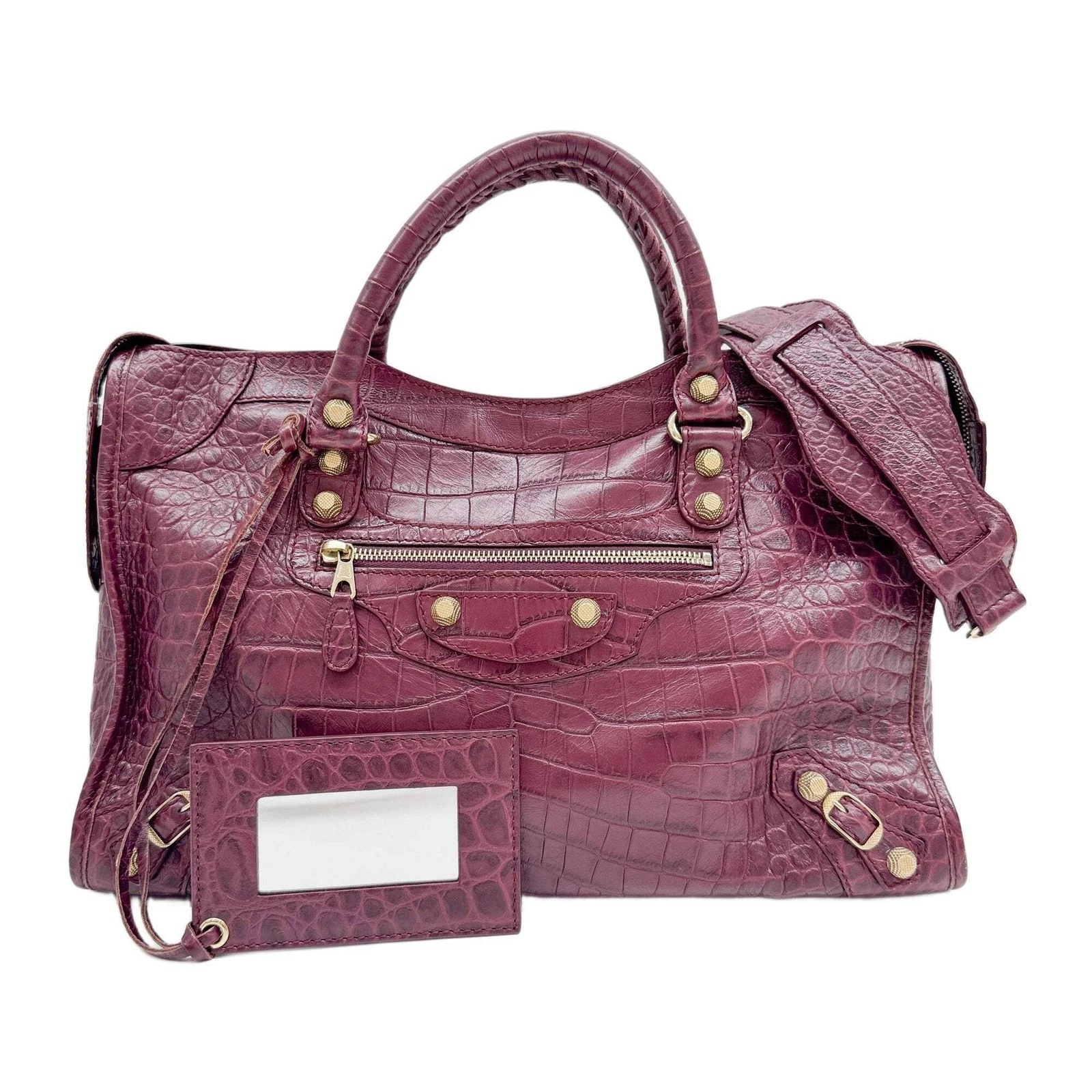 Balenciaga — BALENCIAGA The City Plum Purple Python Embossed Leather Two Way Bag