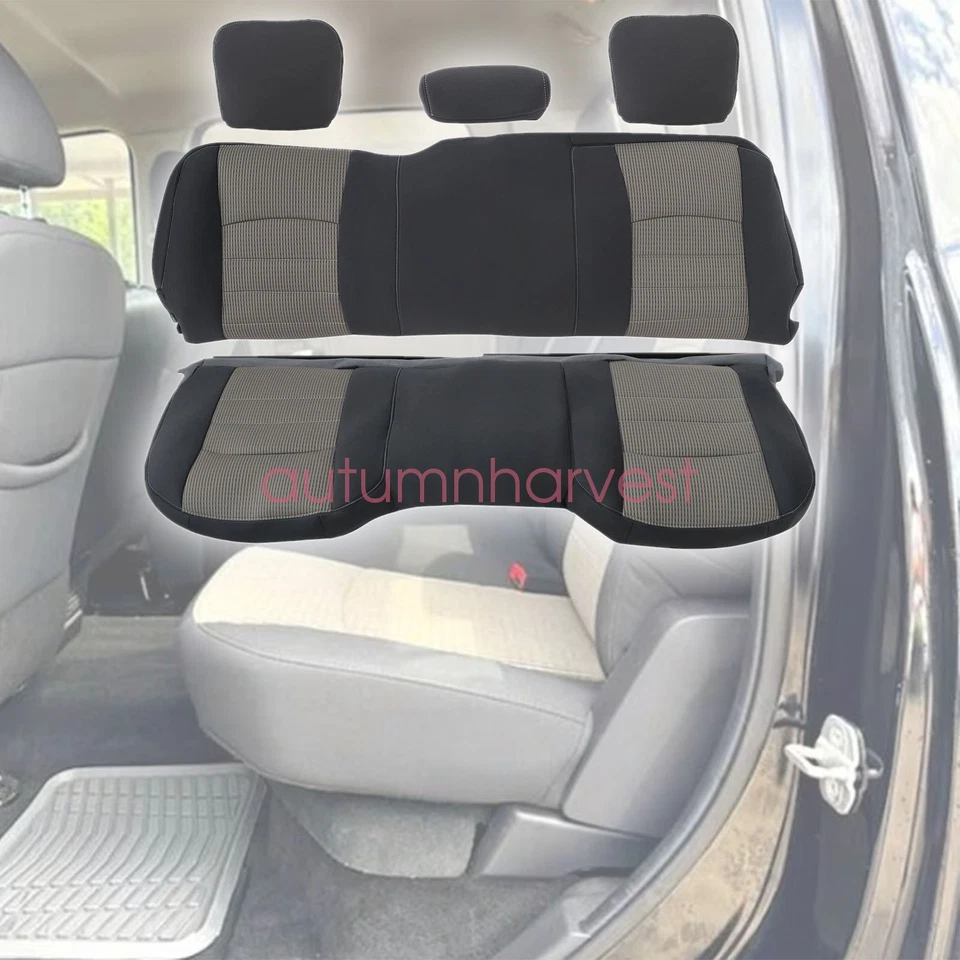 Para Dodge Ram 1500 2009-2012 banco trasero inferior y superior y reposacabezas cubierta de asiento gris Foto 3 de 4
