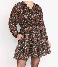Old Navy Waist-Defined Floral Shine Boho Tie Neck Ruffled Mini Dress Sz XXL Euc