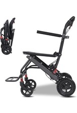 Portable Ultra-Light Folding Travel Wheelchair for Elderly w/HandBrake black