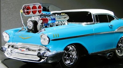 Modellino Dragster Chevrolet 1955 - Scala 1/18 - Metallo - Blu - Auto Da Corsa Vintage Promo - Usato