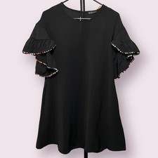 Very J Black Shift Dress with Rainbow Pom Pom Ruffle Sleeves Small