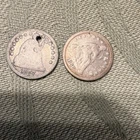 1857 Seated Liberty Dime Lot of 2 Circulated Silver Coins, One Holed
