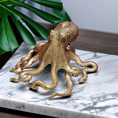 5pcs Vintage Brass Octopus Figurine Mini Sea Life Decor Desk Ornament Gift