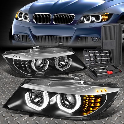 FOR 09-12 BMW E90 3D LED U-HALO 4-DOOR PROJECTOR HEADLIGHT HEAD LAMPS+TOOL SET
