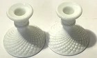 Vintage PAIR OF Westmoreland Milk Glass Diamond Point Candlestick Holders