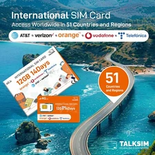 14Days 12GB International SIM - TALKSIM 4G LTE for 51 Countries & Unlocked